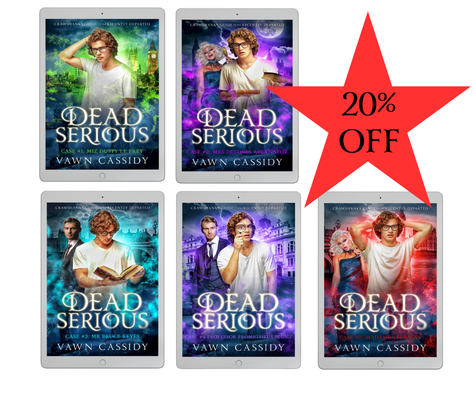 Crawshanks Guide to the Recently Departed Book by Vawn Cassidy. MM/LGBTQ+/Queer. PNR. Mystery. Dark Comedy. MM Romance. Magical Realism. Urban Fantasy. Paranormal Fantasy.