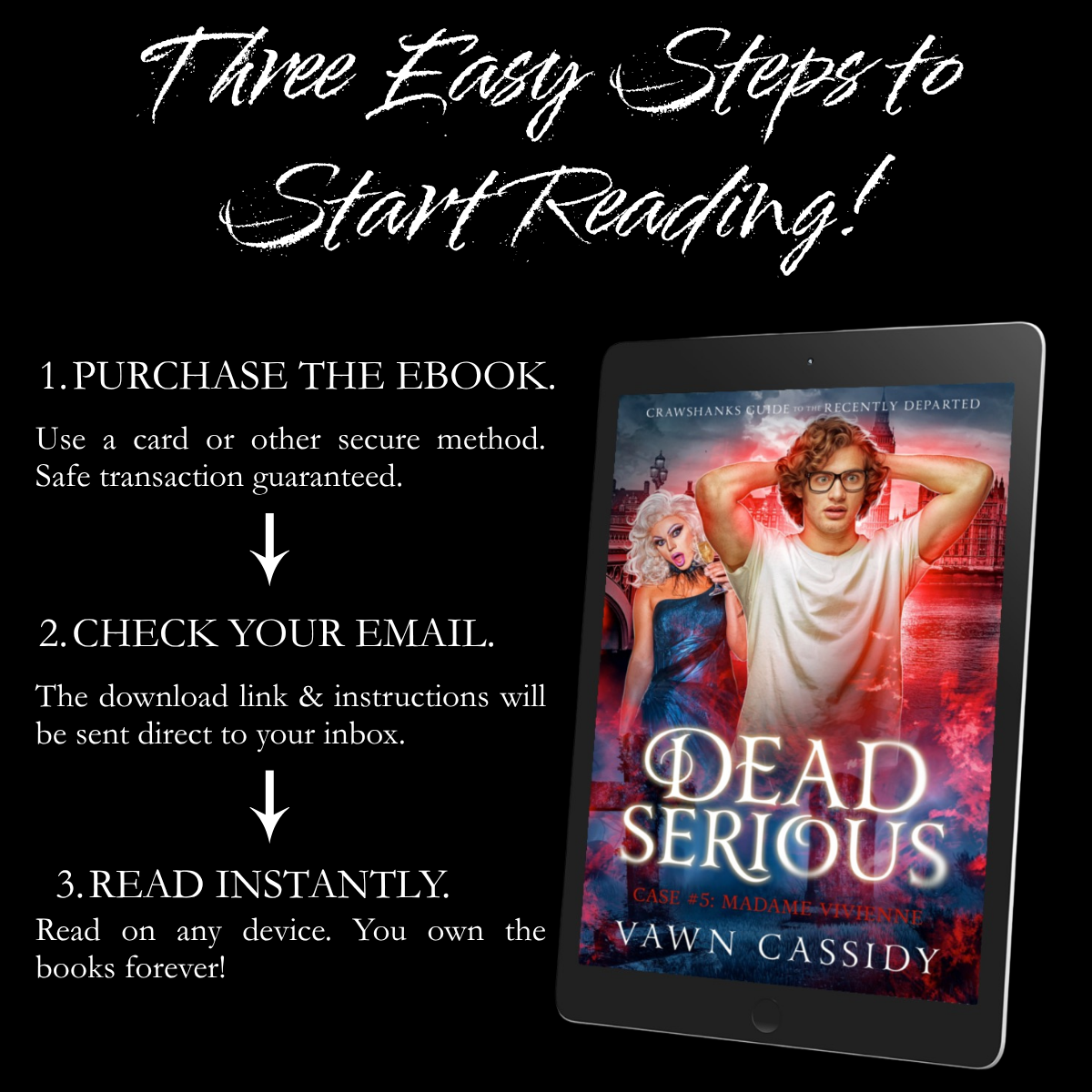 Dead Serious 5 Download Instructions with ebook displayed on e-reader