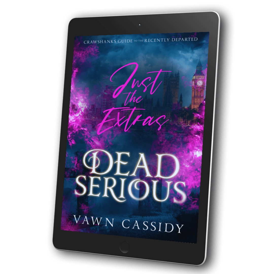 Dead Serious Extras Ebook Cover. Crawshanks Guide to the Recently Departed Book 7. MM Paranormal Romance Dark Comedy Mystery. Gay/LGBTQ+ Fiction.