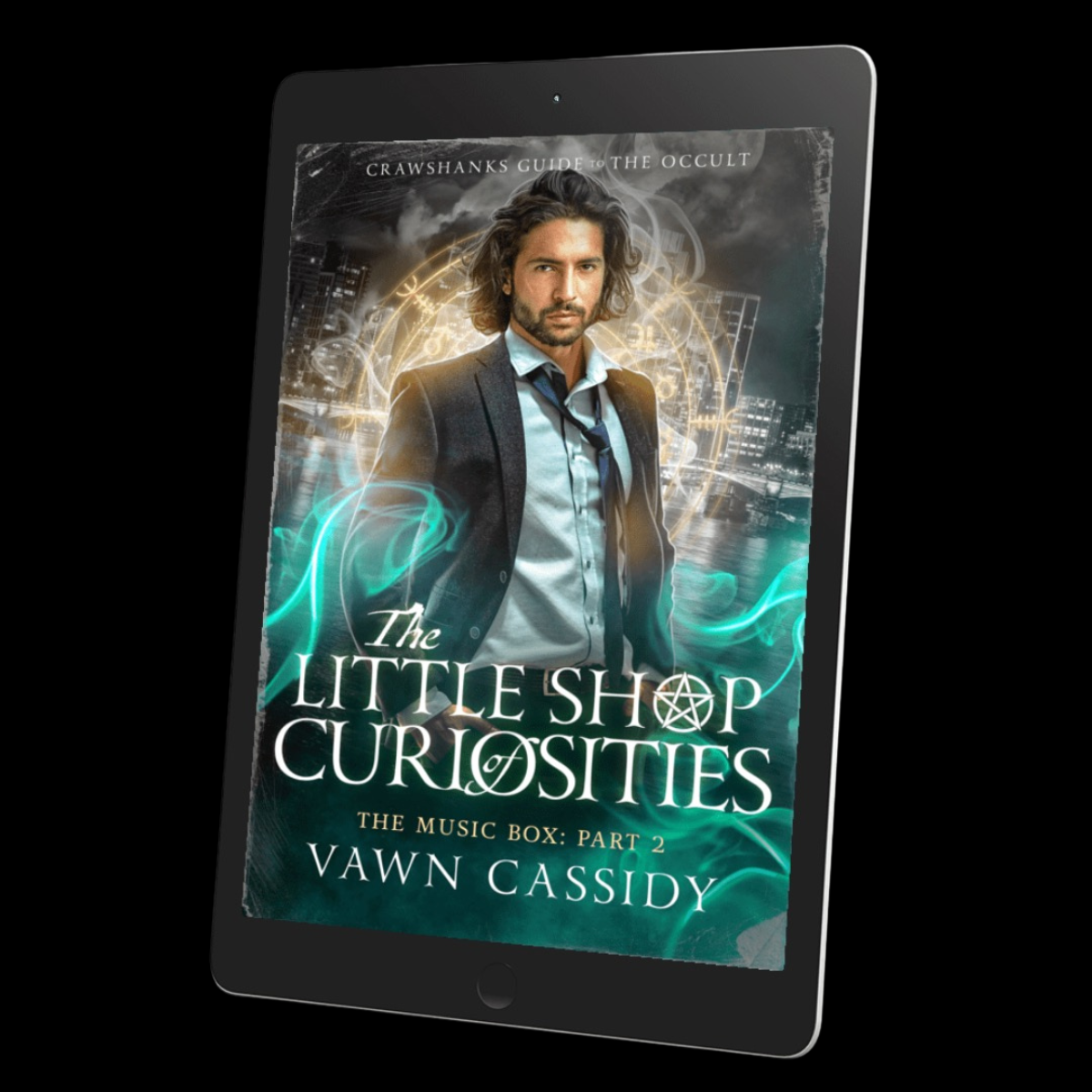 Ebook cover of 'The Little Shop Curiosities' on a tablet screen