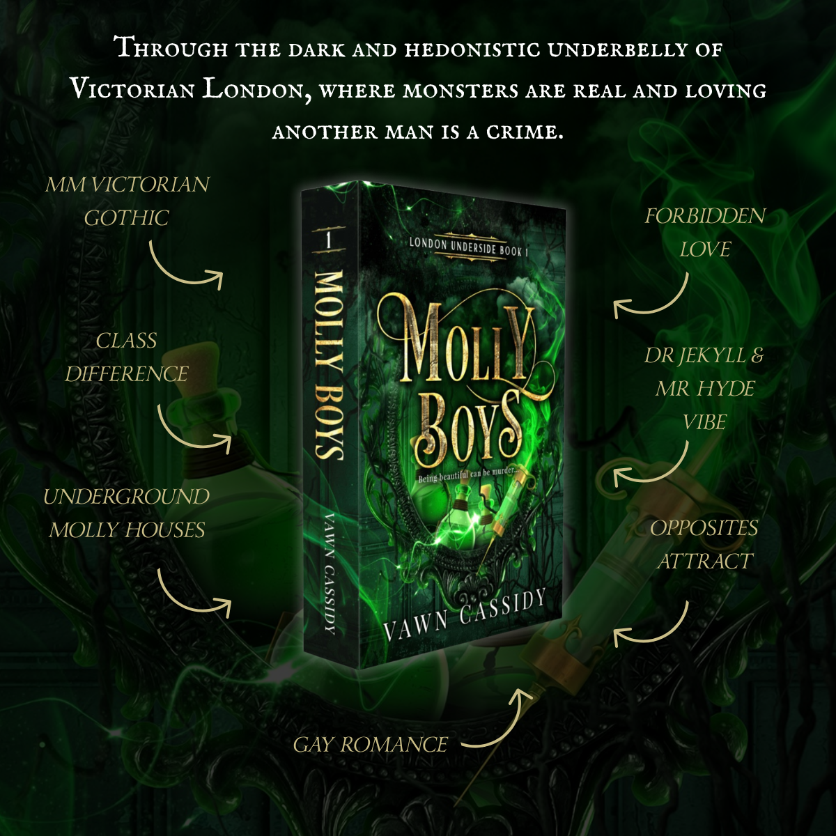Molly Boys by Vawn Cassidy Print Edition Mock Up with Green Cover and Black Background